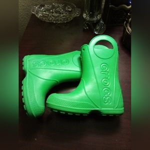 New Junior Size Two Neutral Crocks Neon Green Playful Rain Boots